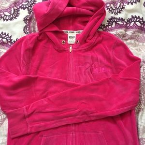 PINK Velour Zip Up Hoodie Sweater